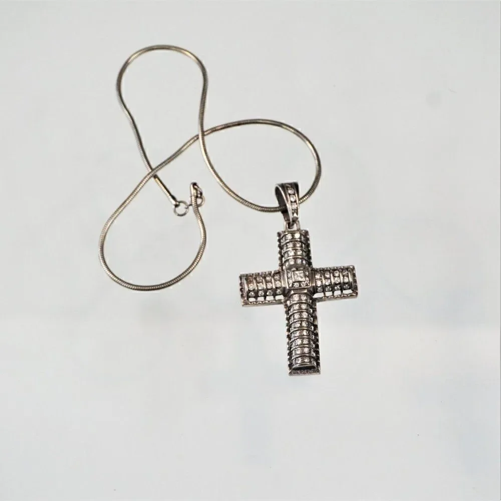 Vintage Huge 3.25 inch Cross Pendant Necklace 18 in Chain Stainless Steel Unisex